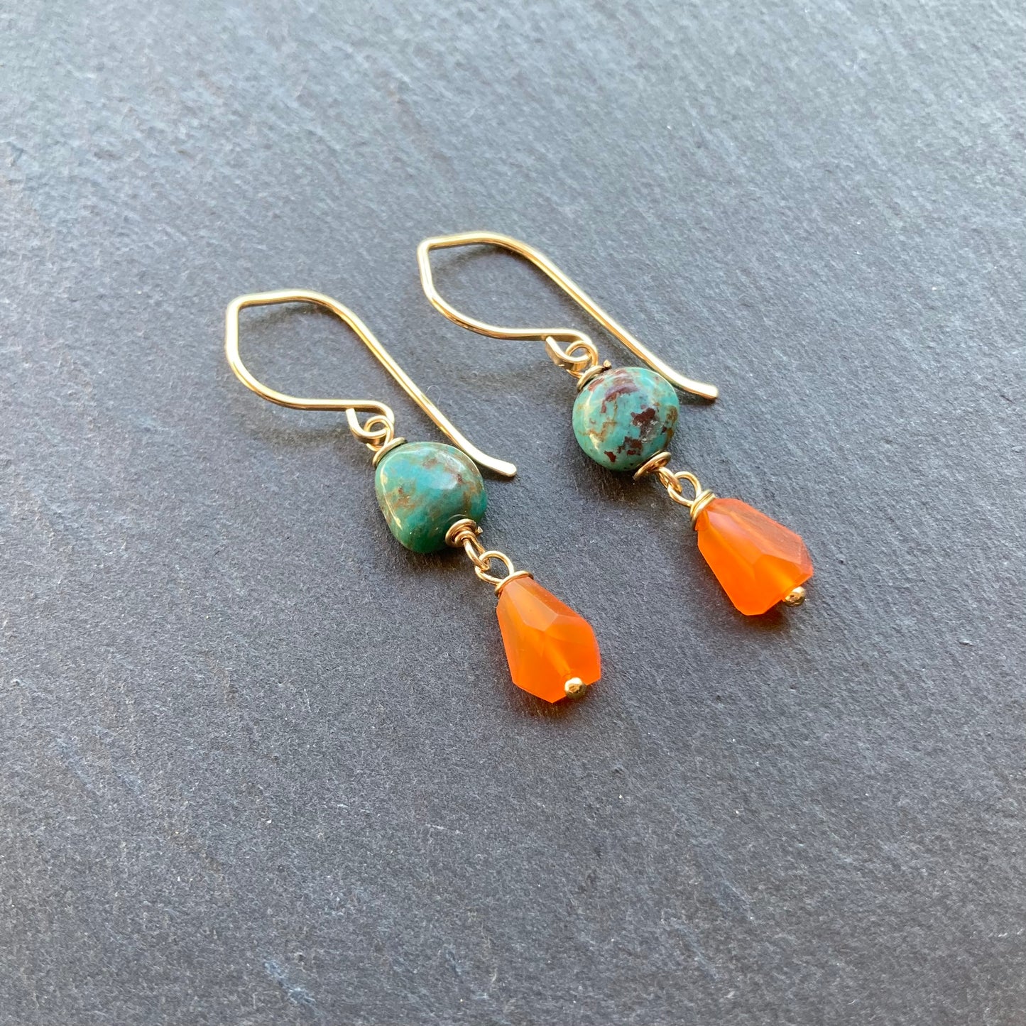 Hubei Turquoise , Carnelian & Gold Earrings