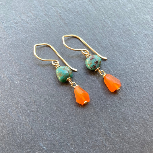 Hubei Turquoise , Carnelian & Gold Earrings