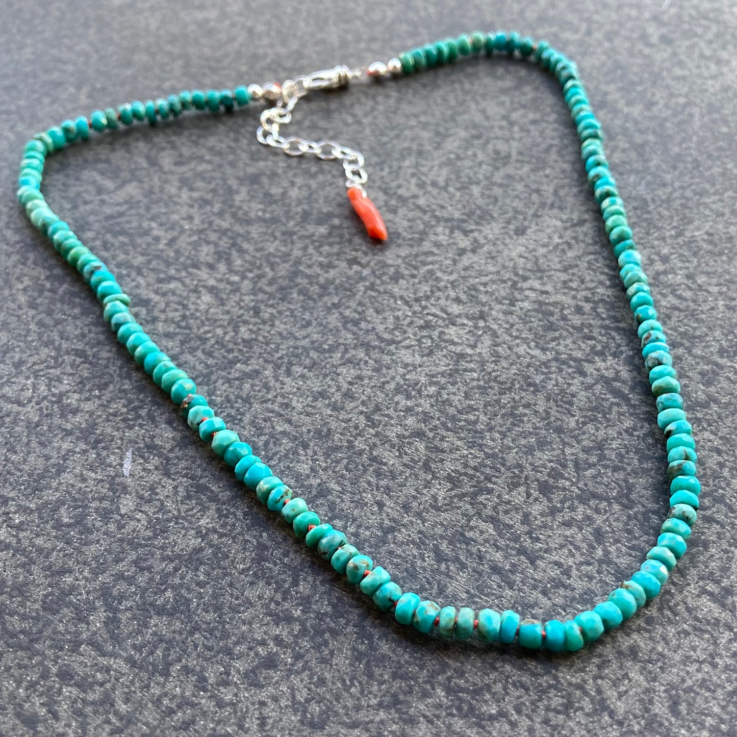 Arizona Turquoise Hand Knotted Coral Silk Necklace