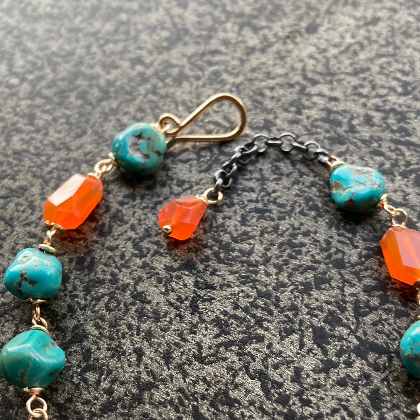 Hubei Turquoise, Carnelian & Gold Bracelet