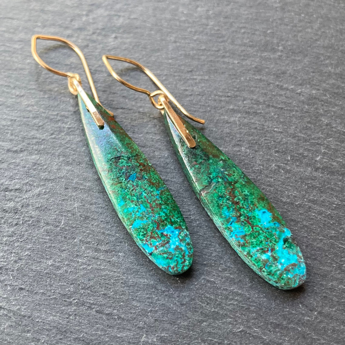 Malachite Chrysocolla & Gold Earrings