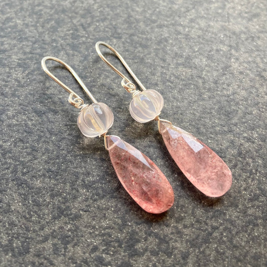 Strawberry Quartz, Rose Quartz & Sterling Silver Earrings