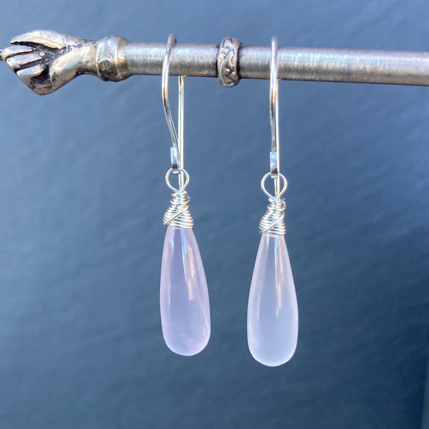 Rose Quartz & Sterling Silver Long Drop Earrings