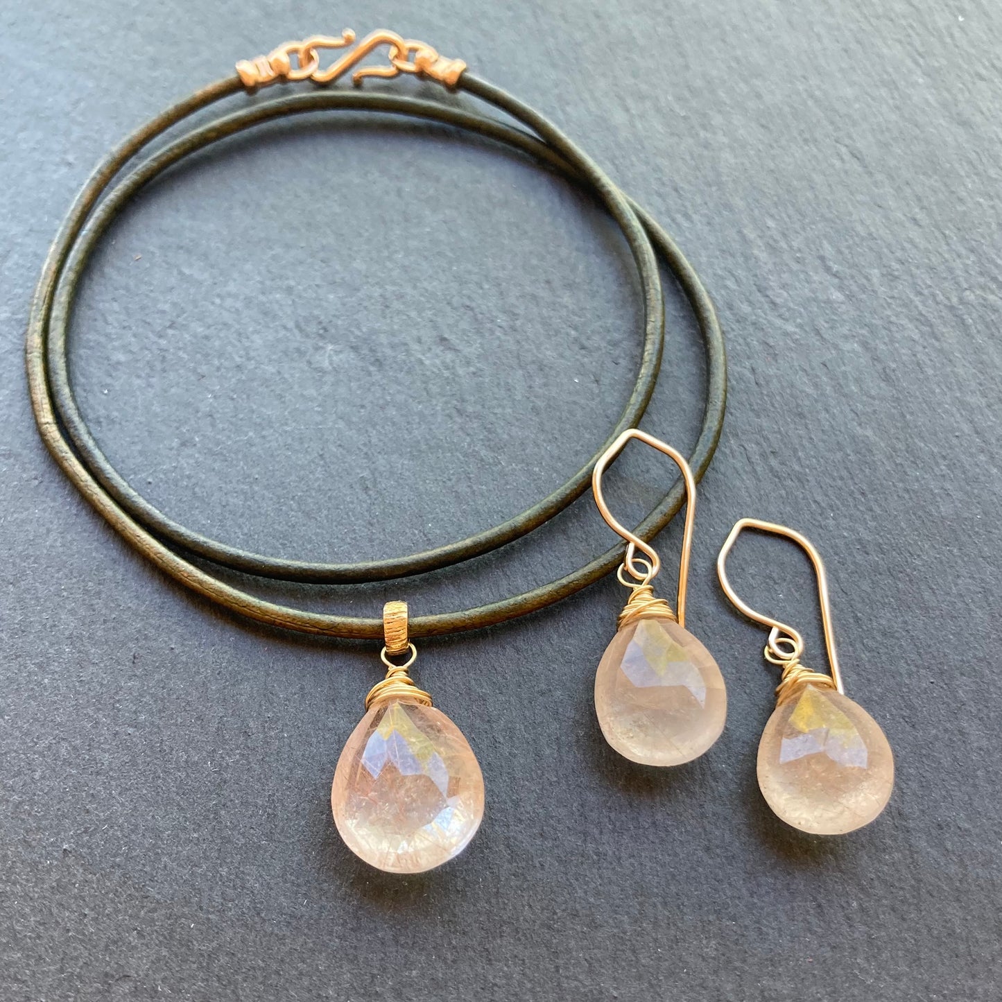 Copper Rutilated Quartz & Gold Earrings