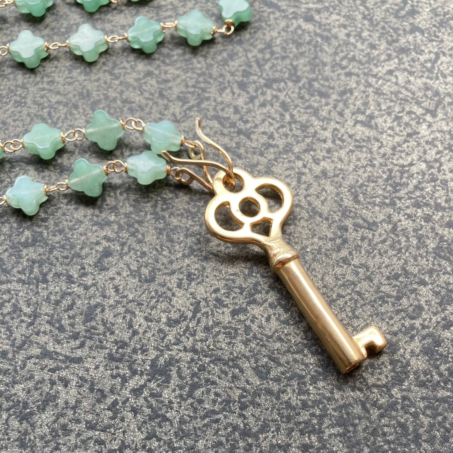 Aventurine, Gold & Bronze Key to Good Fortune Convertible Pendant Necklace