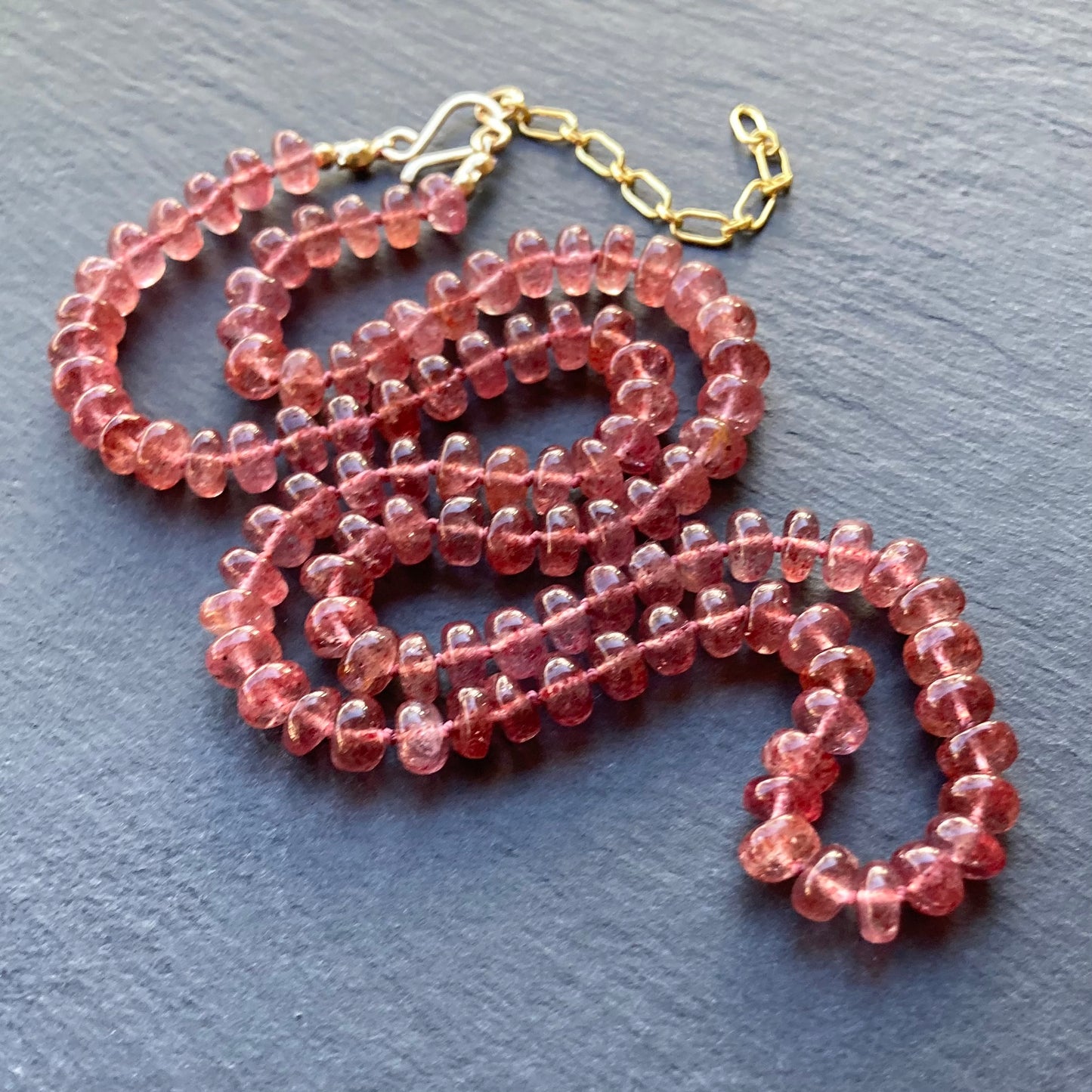 Strawberry Quartz Hand Knotted Silk Necklace