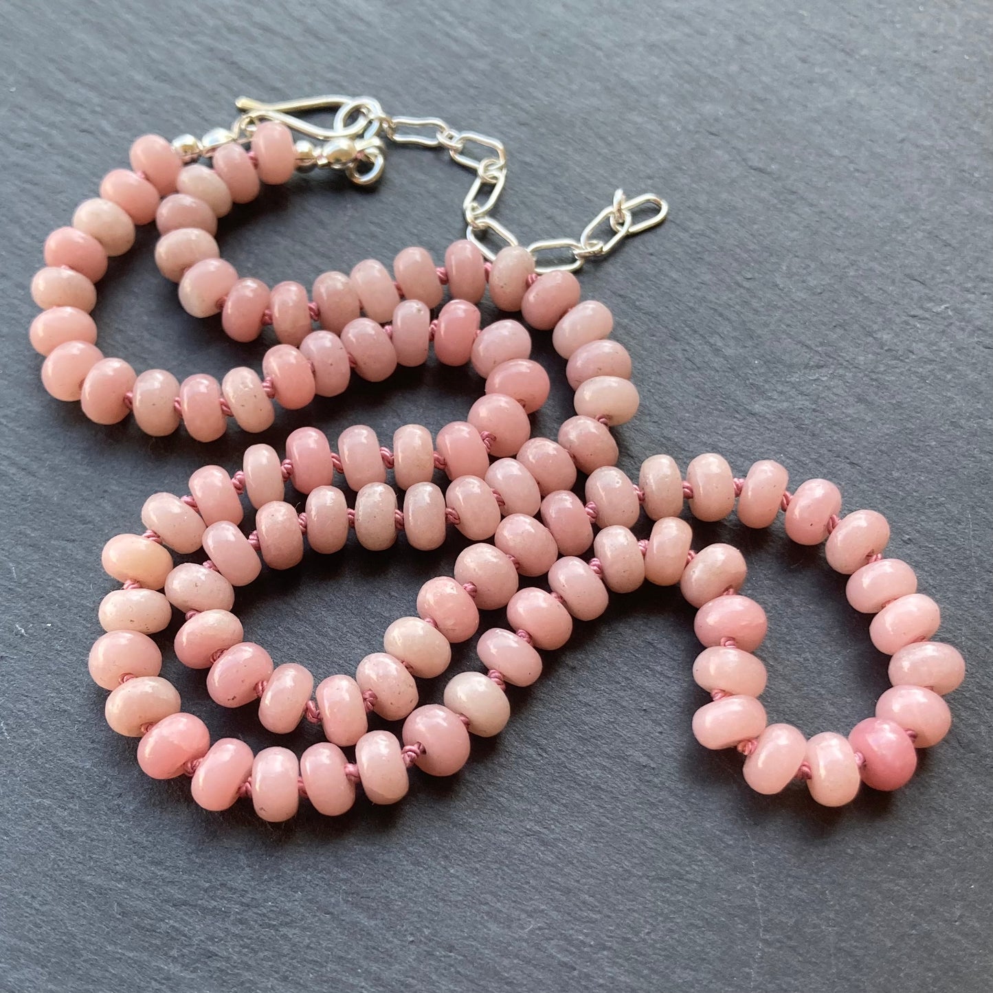 Pink Opal Hand Knotted Silk Necklace