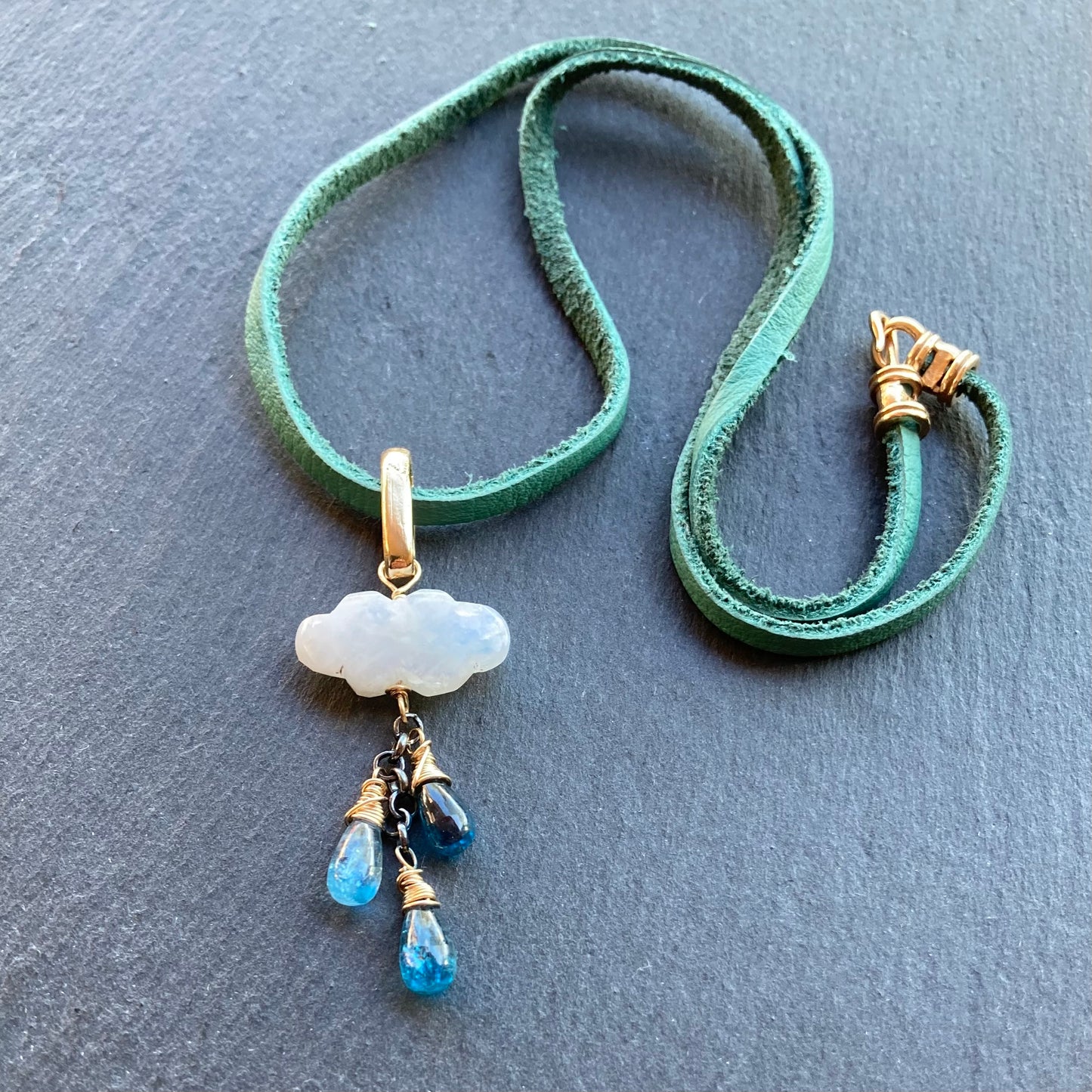 Rainbow Moonstone, Kyanite & Mixed Metal Monsoon Deertan Leather Choker