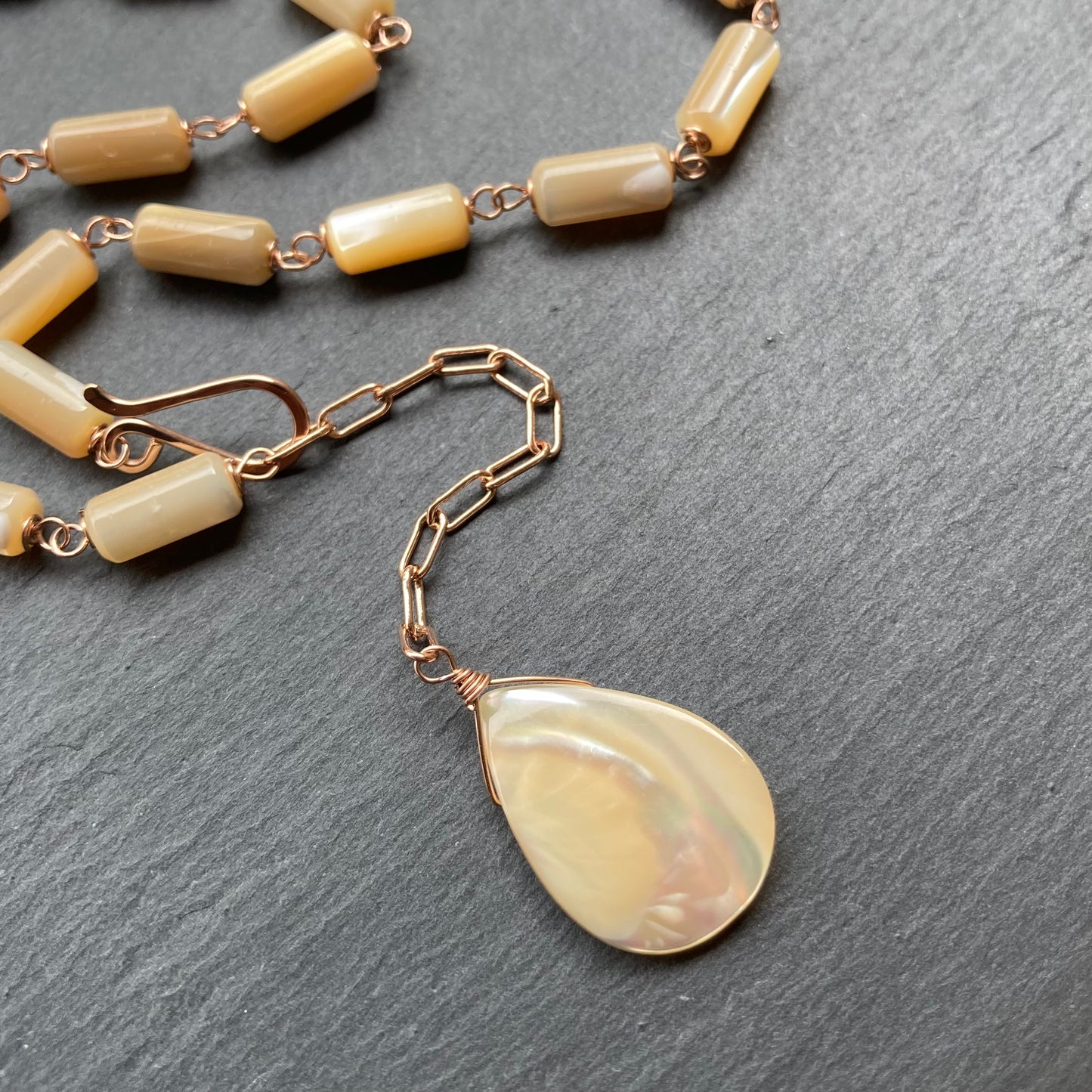 Mother of Pearl & Rose Gold Convertible Lariat Necklace