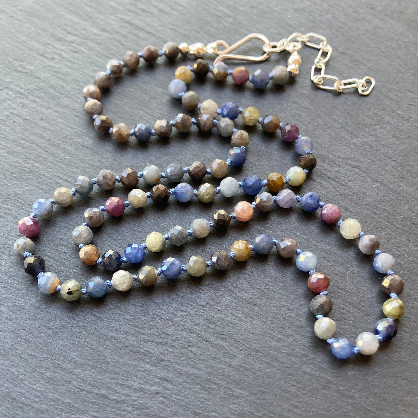 Multicolor Sapphire Hand Knotted Silk Necklace
