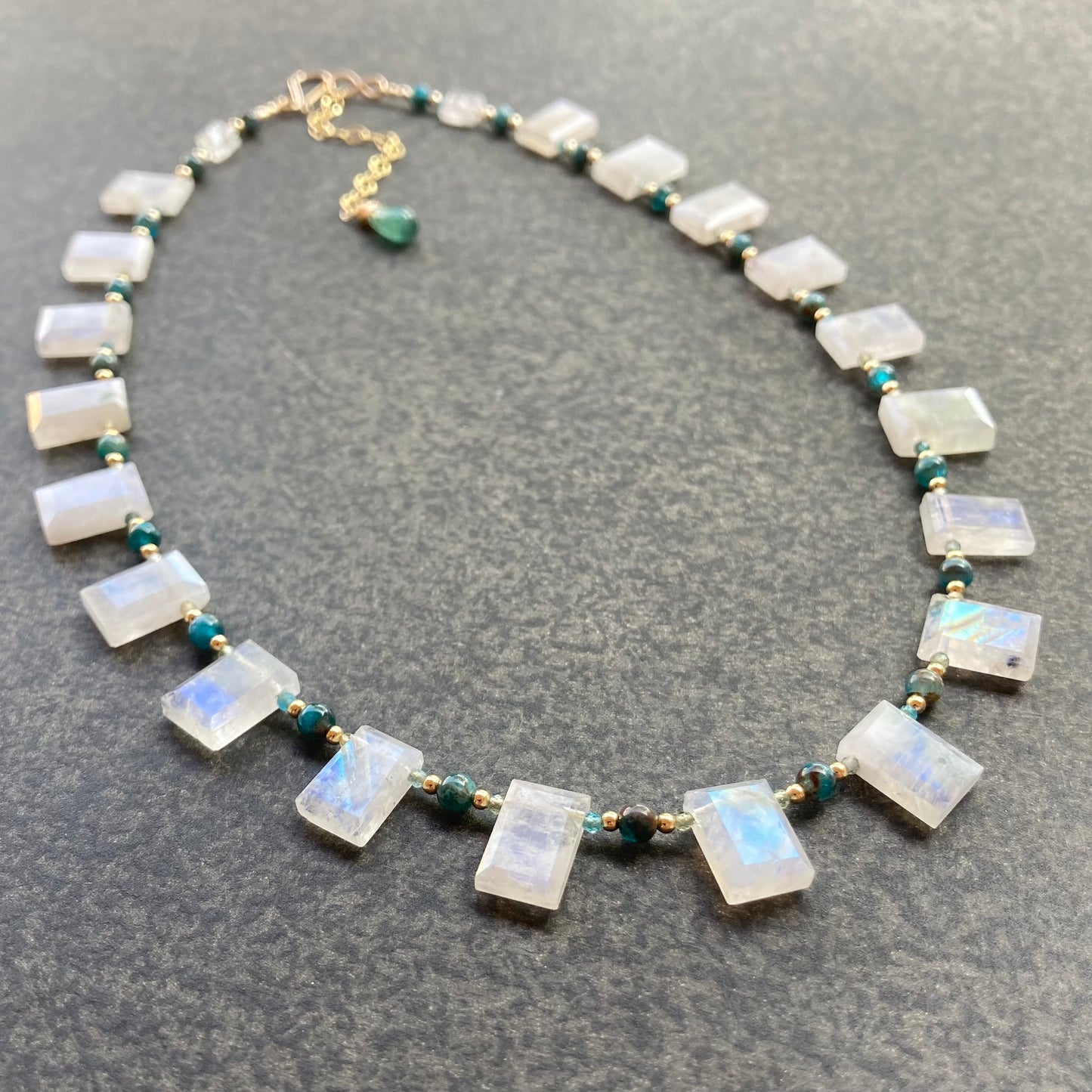 Rainbow Moonstone, Apatite & Gold Necklace