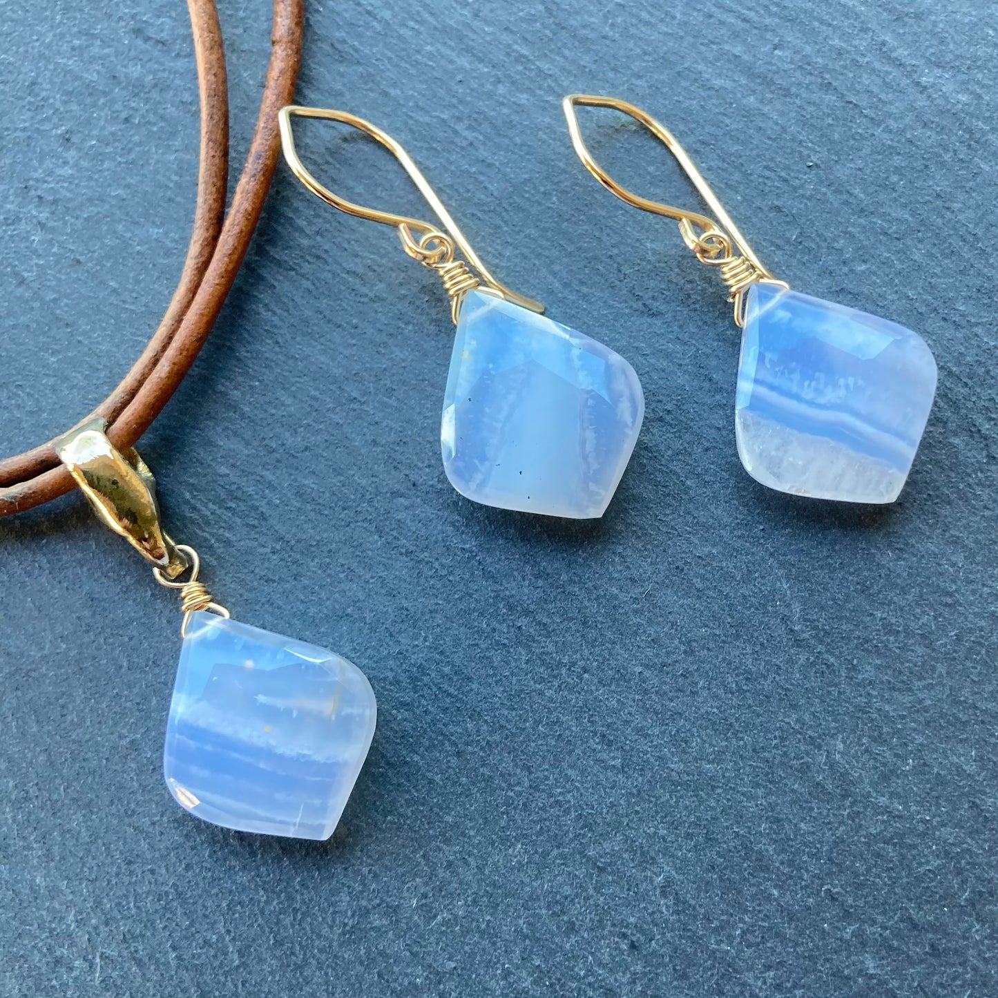 Blue Lace Agate & Bronze Leather Choker
