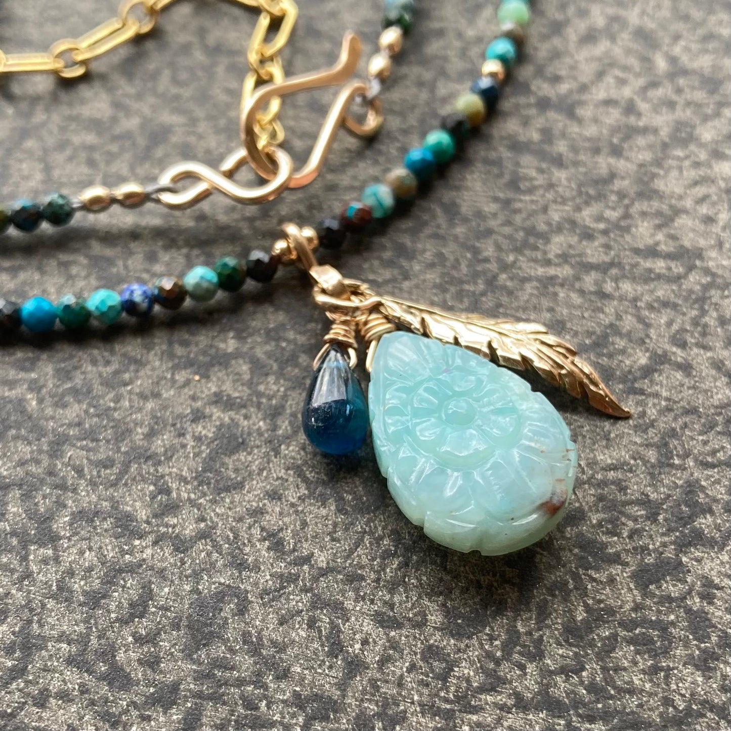 Chrysocolla, Gold & Aquaprase Pendant Charm Necklace