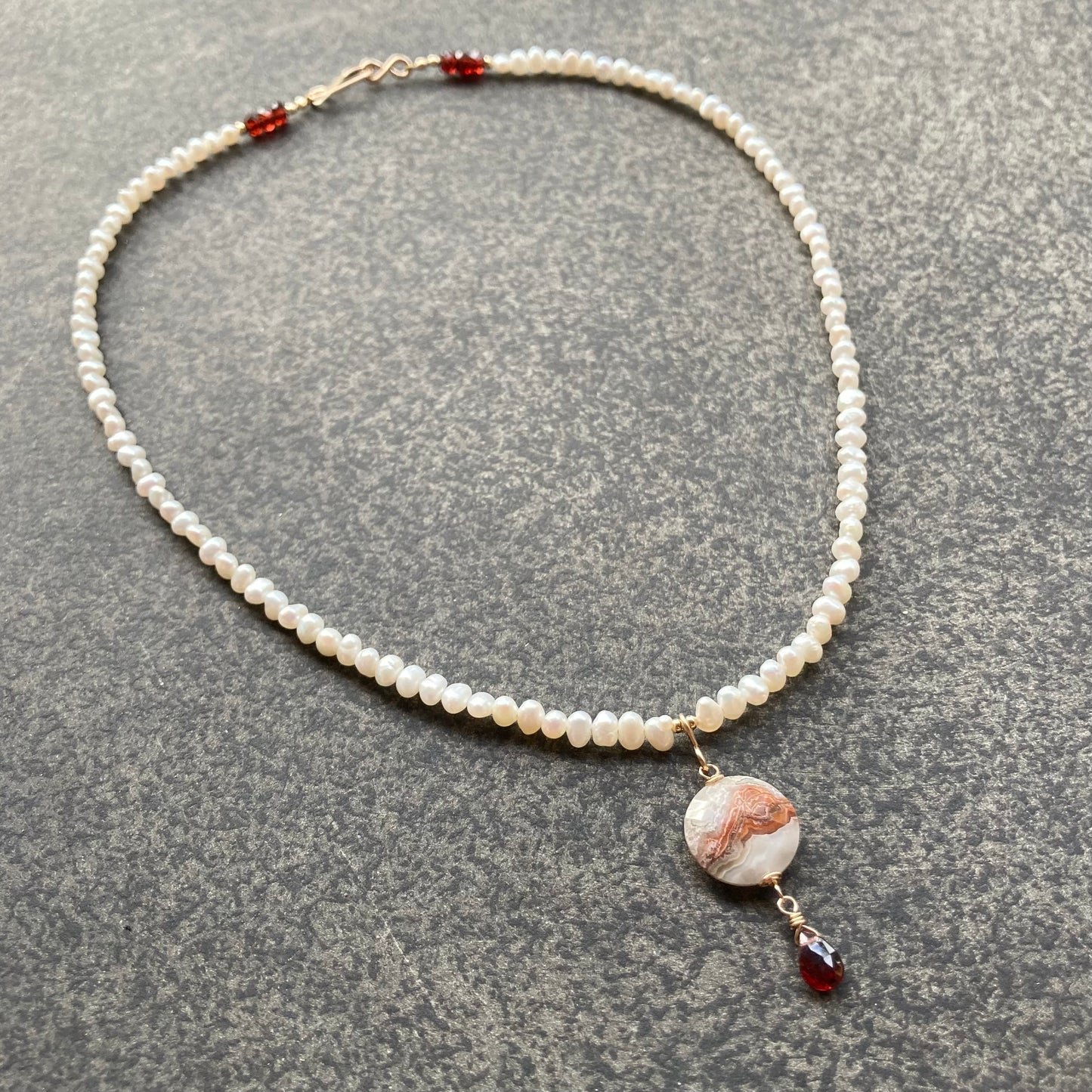 Crazy Lace Agate, Mozambique Garnet & Freshwater Pearl Necklace