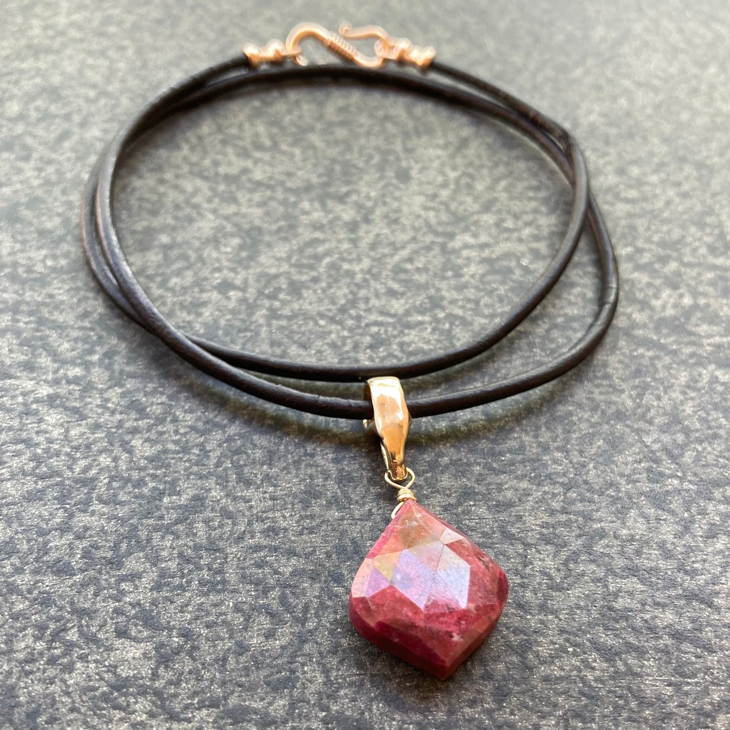 Thulite & Bronze Leather Choker