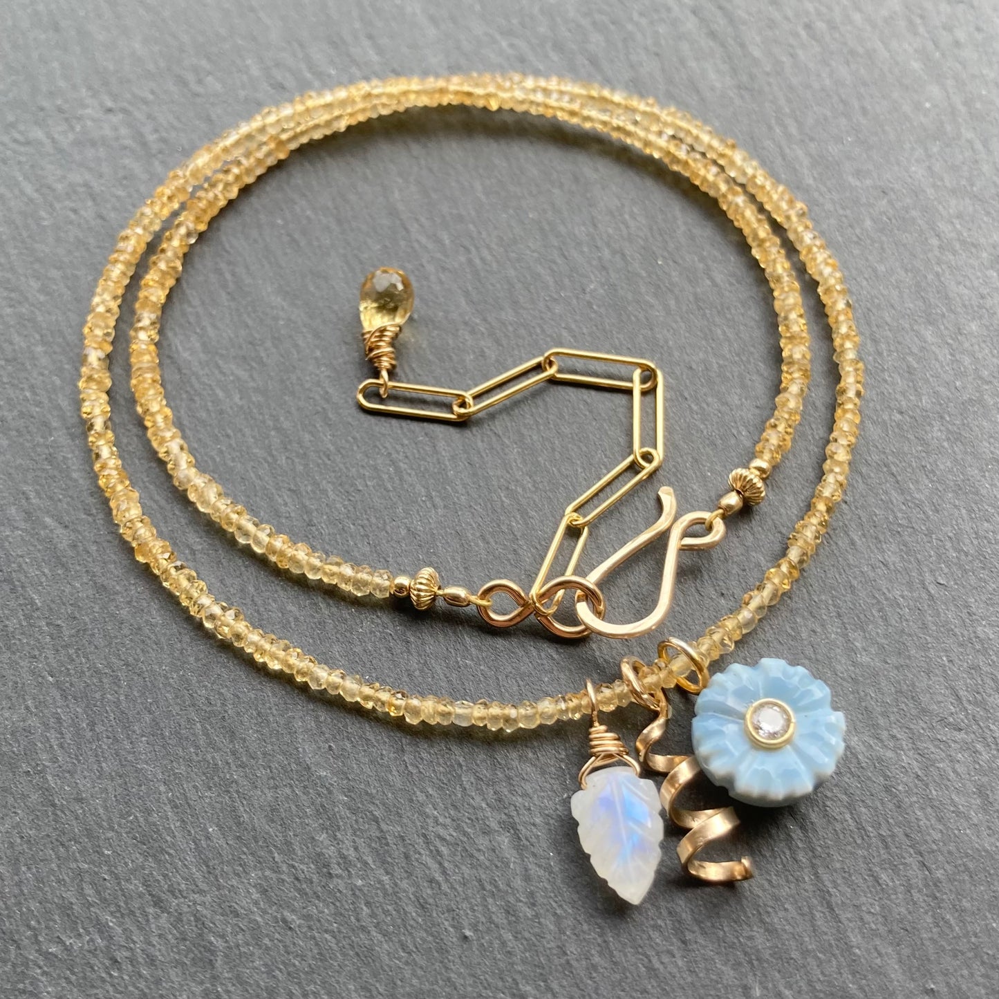 Citrine, Blue Opal & Gold Charm Choker