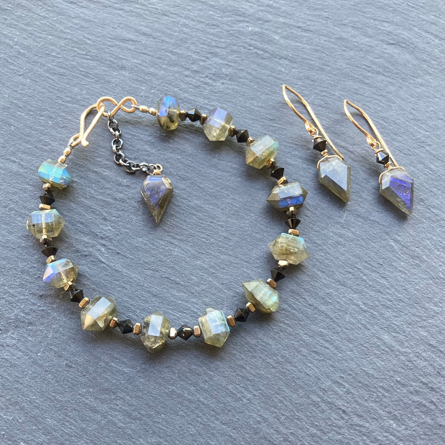 Labradorite, Black Spinel & Pyrite Bracelet