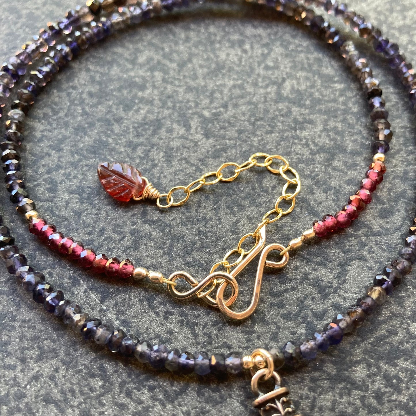 Iolite, Garnet, Gold & Bronze Earth Amulet Charm Choker