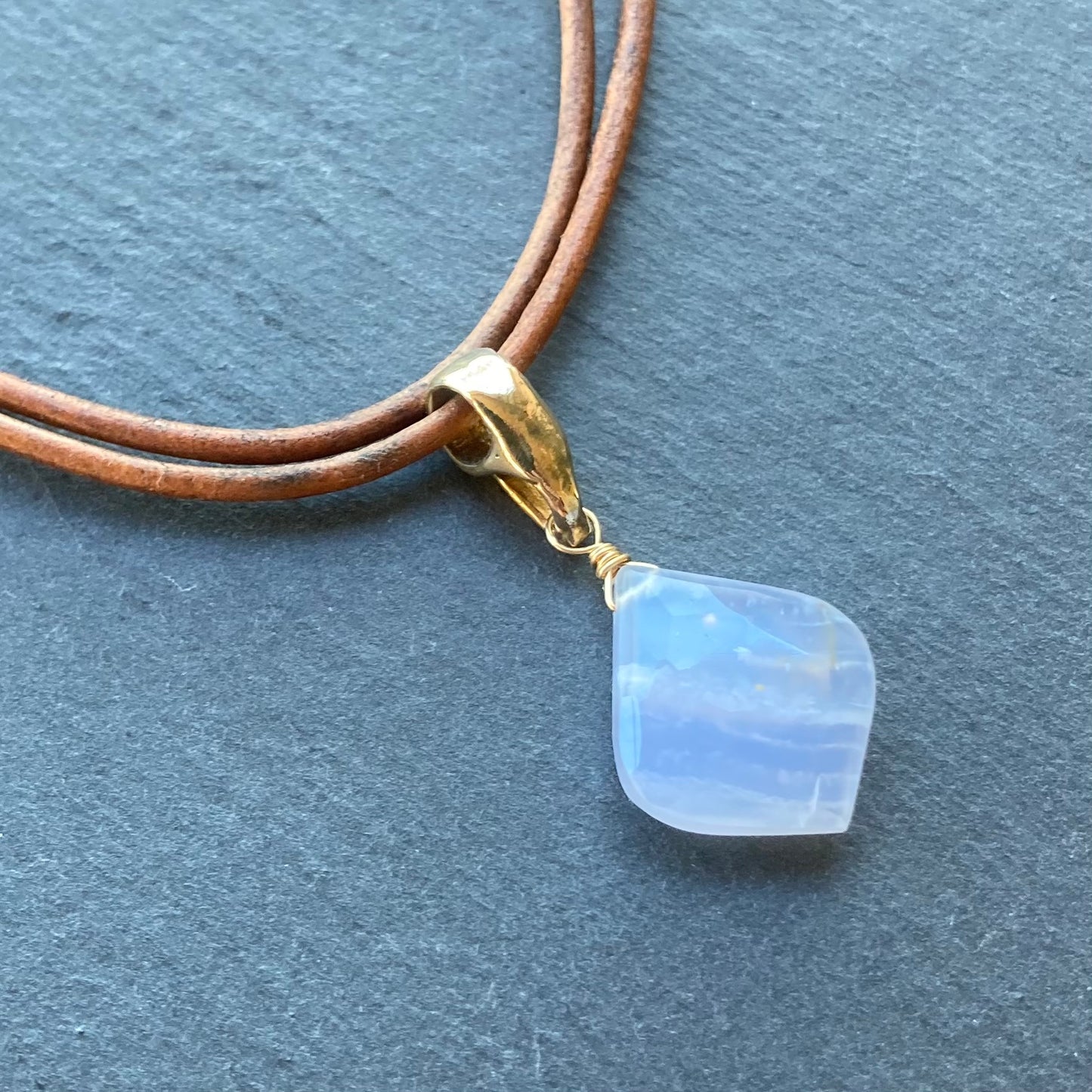 Blue Lace Agate & Bronze Leather Choker