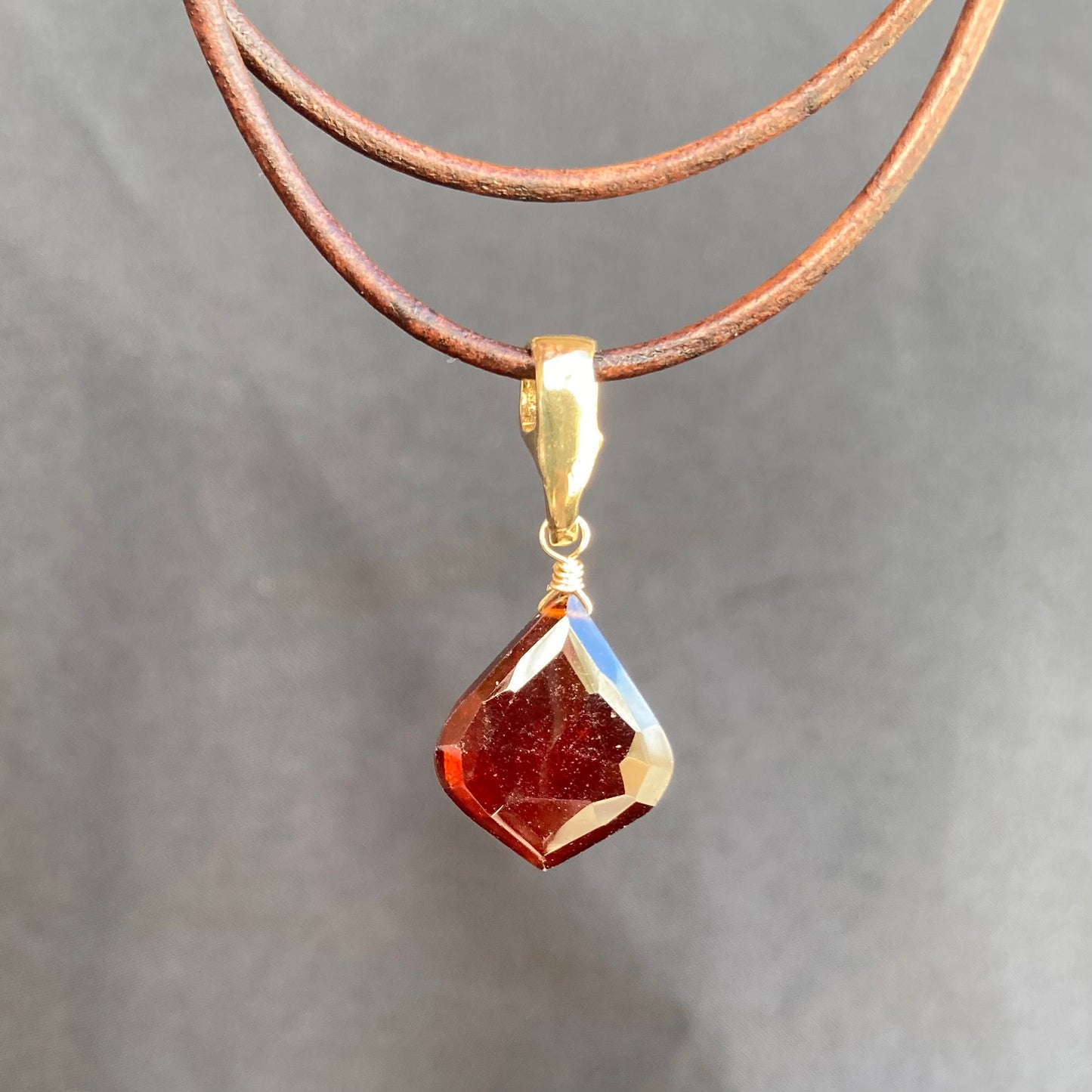 Hessonite Garnet & Bronze Leather Choker