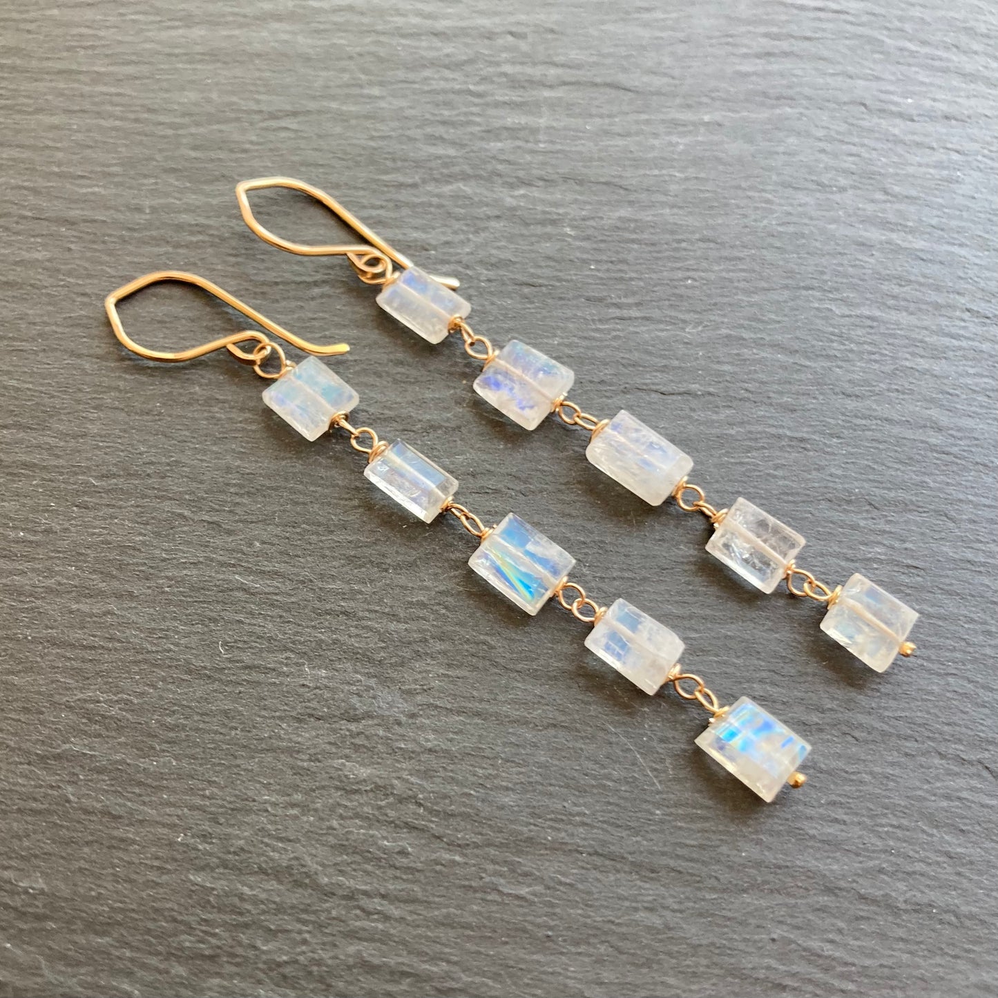 Rainbow Moonstone & Gold Earrings