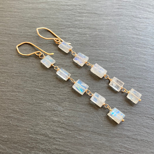 Rainbow Moonstone & Gold Earrings