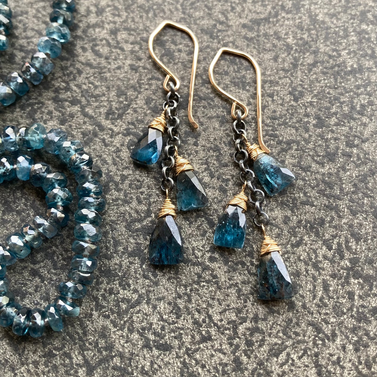 Moss Kyanite & Mixed Metal Cascade Earrings