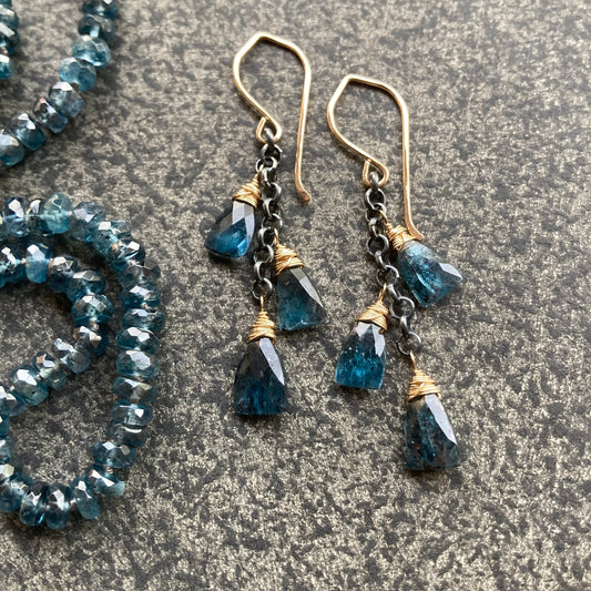 Moss Kyanite & Mixed Metal Cascade Earrings