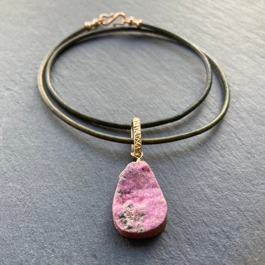 Cobalto Calcite & Bronze Leather Choker