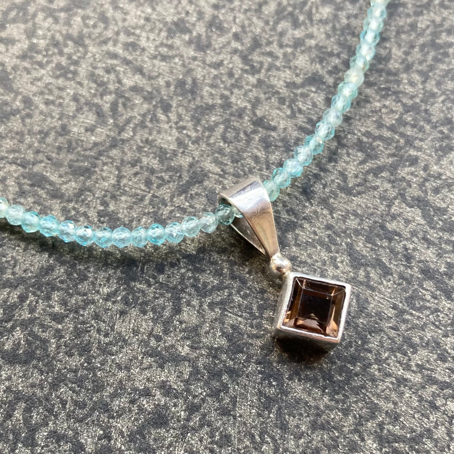 Sky Blue Apatite & Vintage Sterling Silver Smoky Quartz Pendant Choker