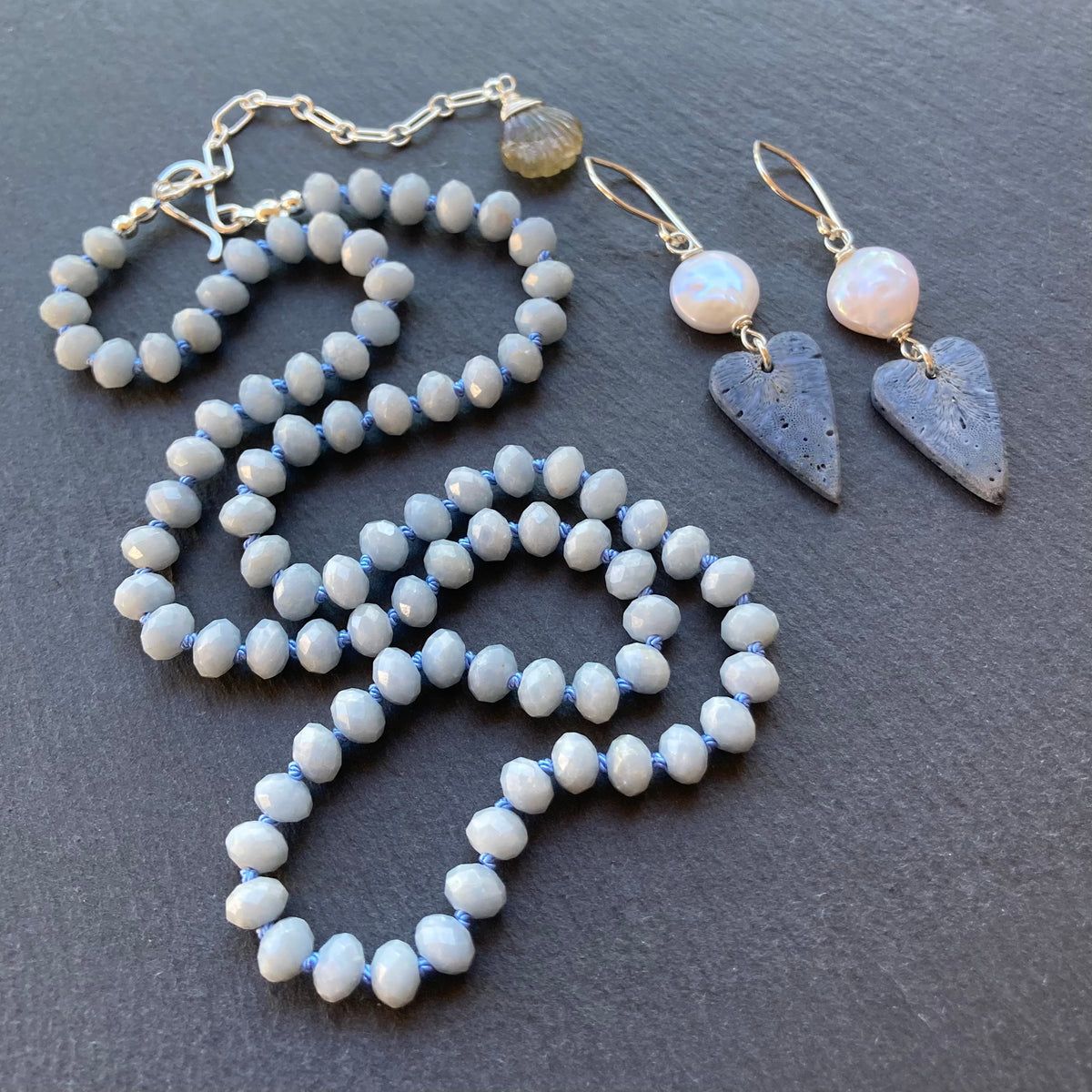 Angelite Hand Knotted Silk Necklace