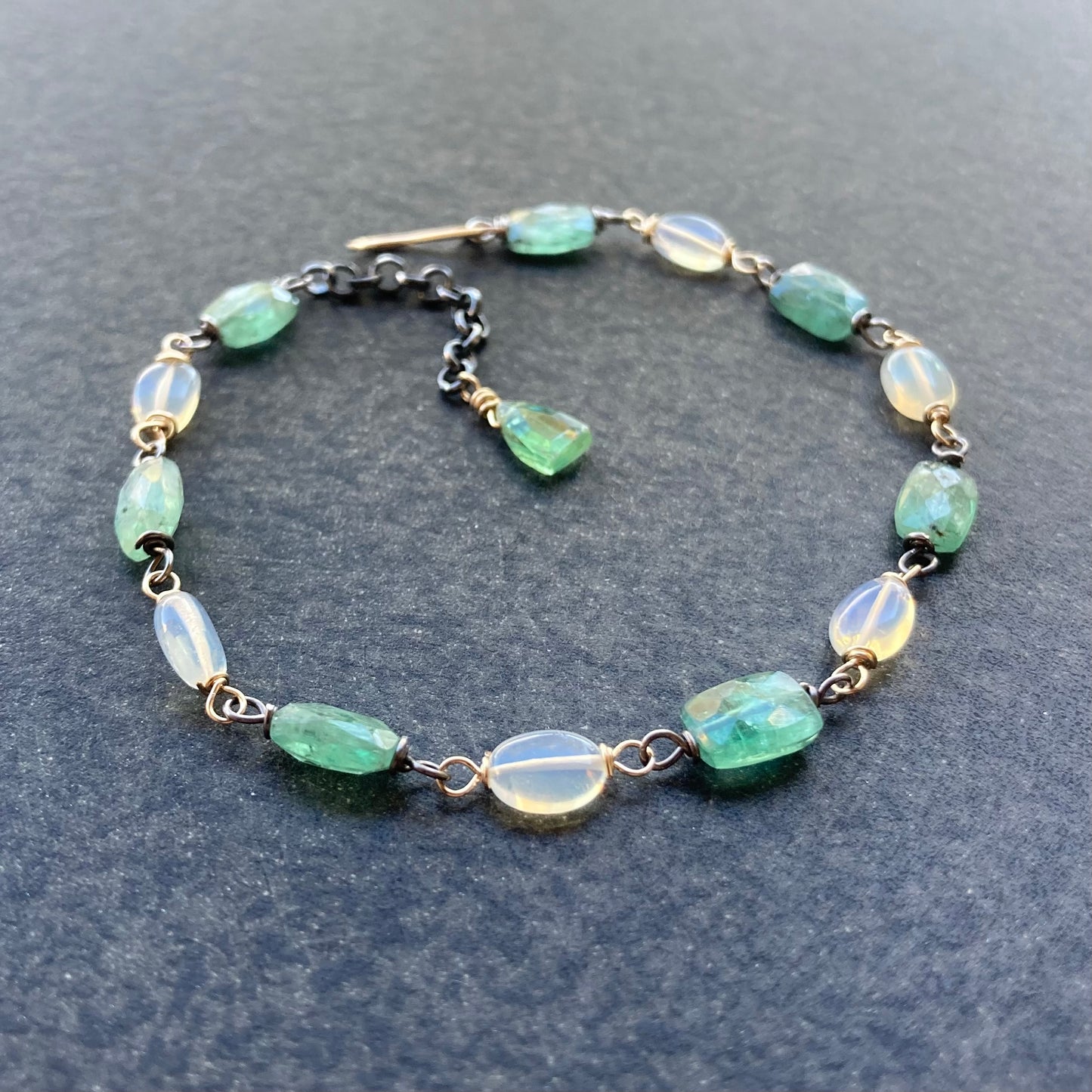 Green Kyanite, Ethiopian Opal & Mixed Metal Bracelet