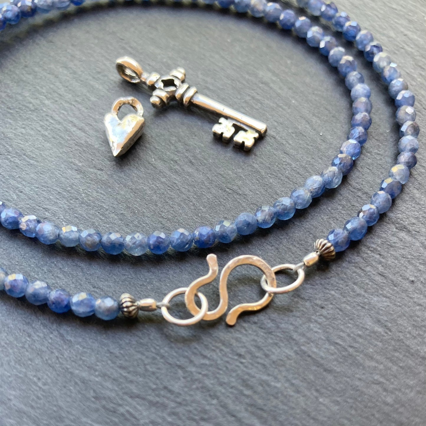 Sapphire & Sterling Silver Key to My Heart Charm Choker