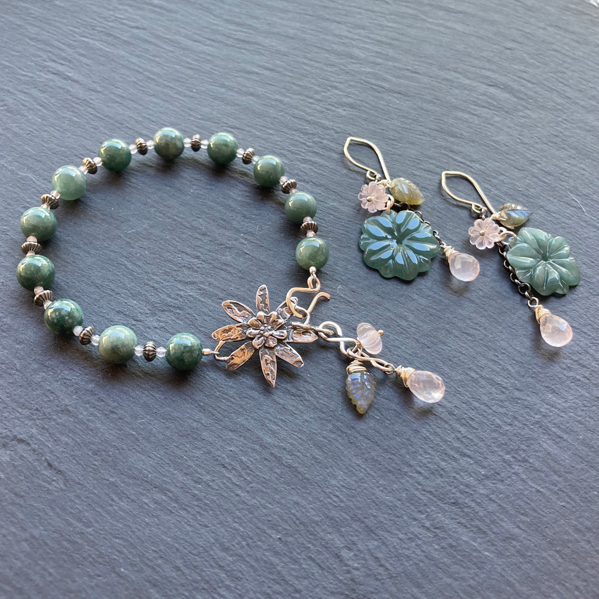 Guatemalan Jade & Sterling Silver Winter Succulent Bracelet