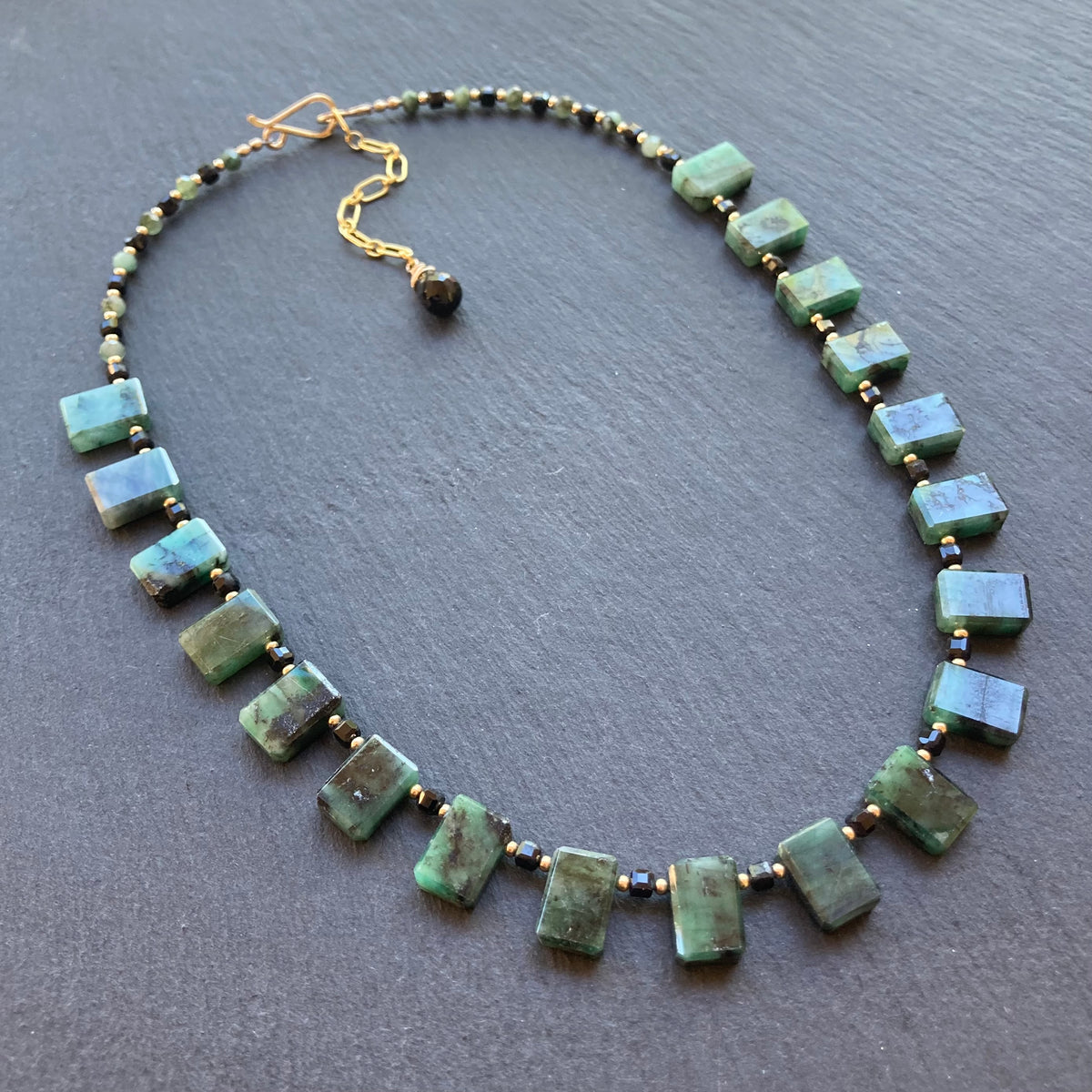 Natural Emerald, Black Tourmaline & Gold Collar