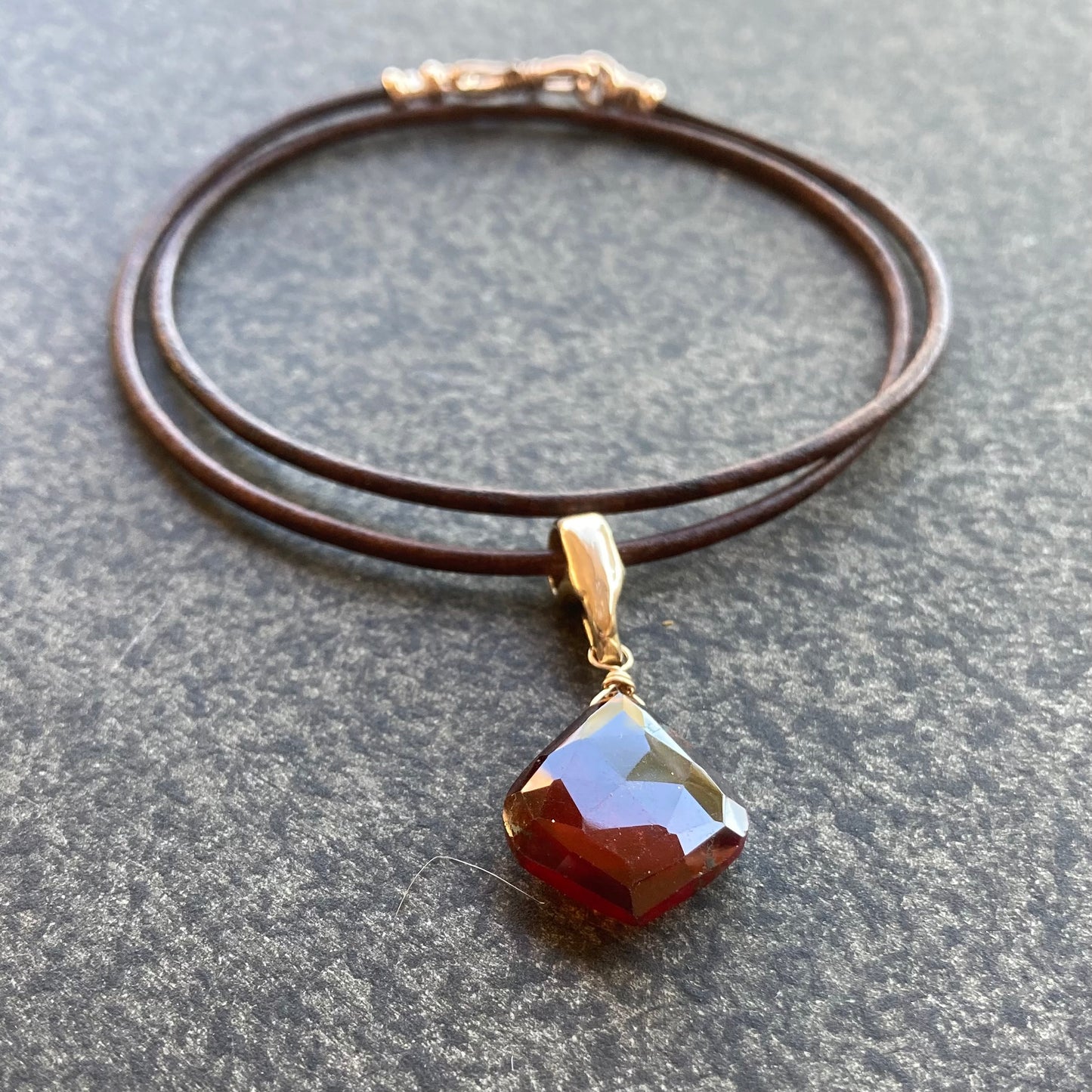 Hessonite Garnet & Bronze Leather Choker