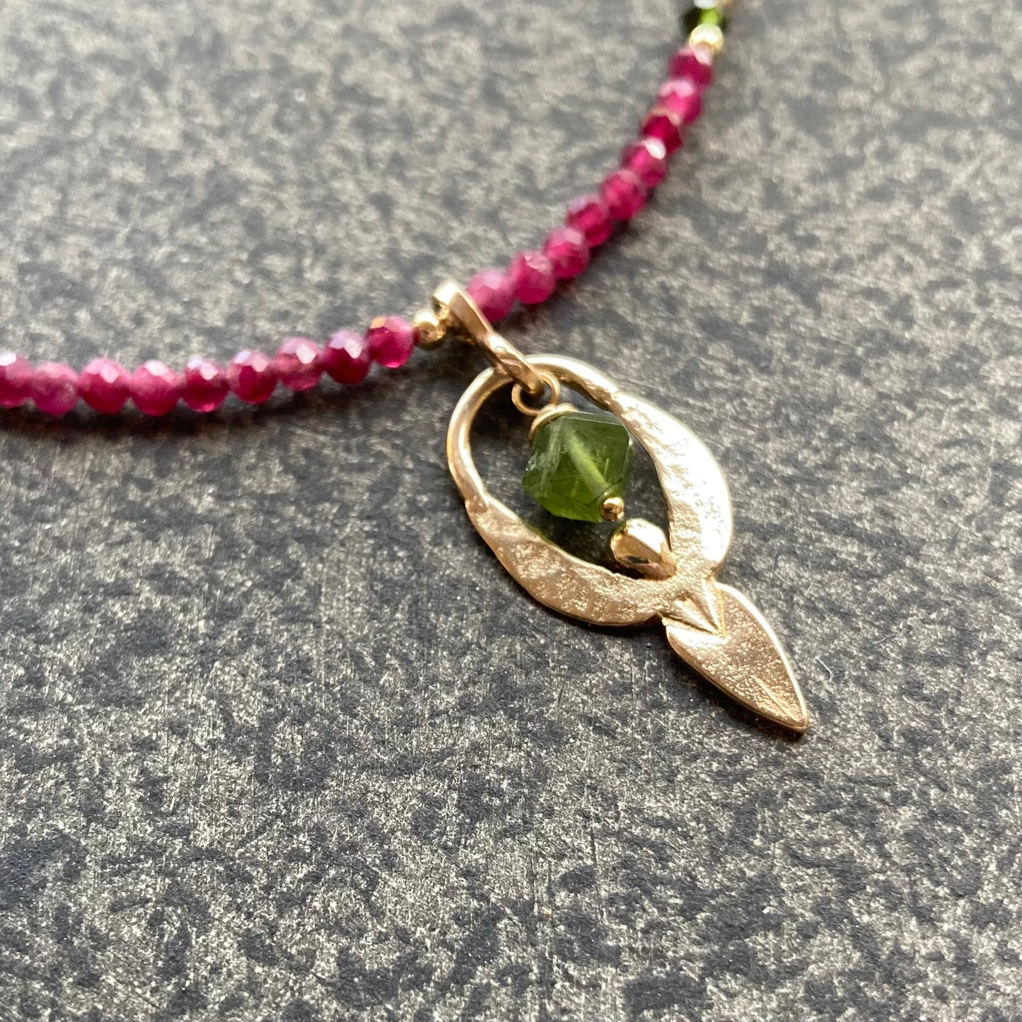 Watermelon Tourmaline, Gold & Bronze Goddess Pendant Choker