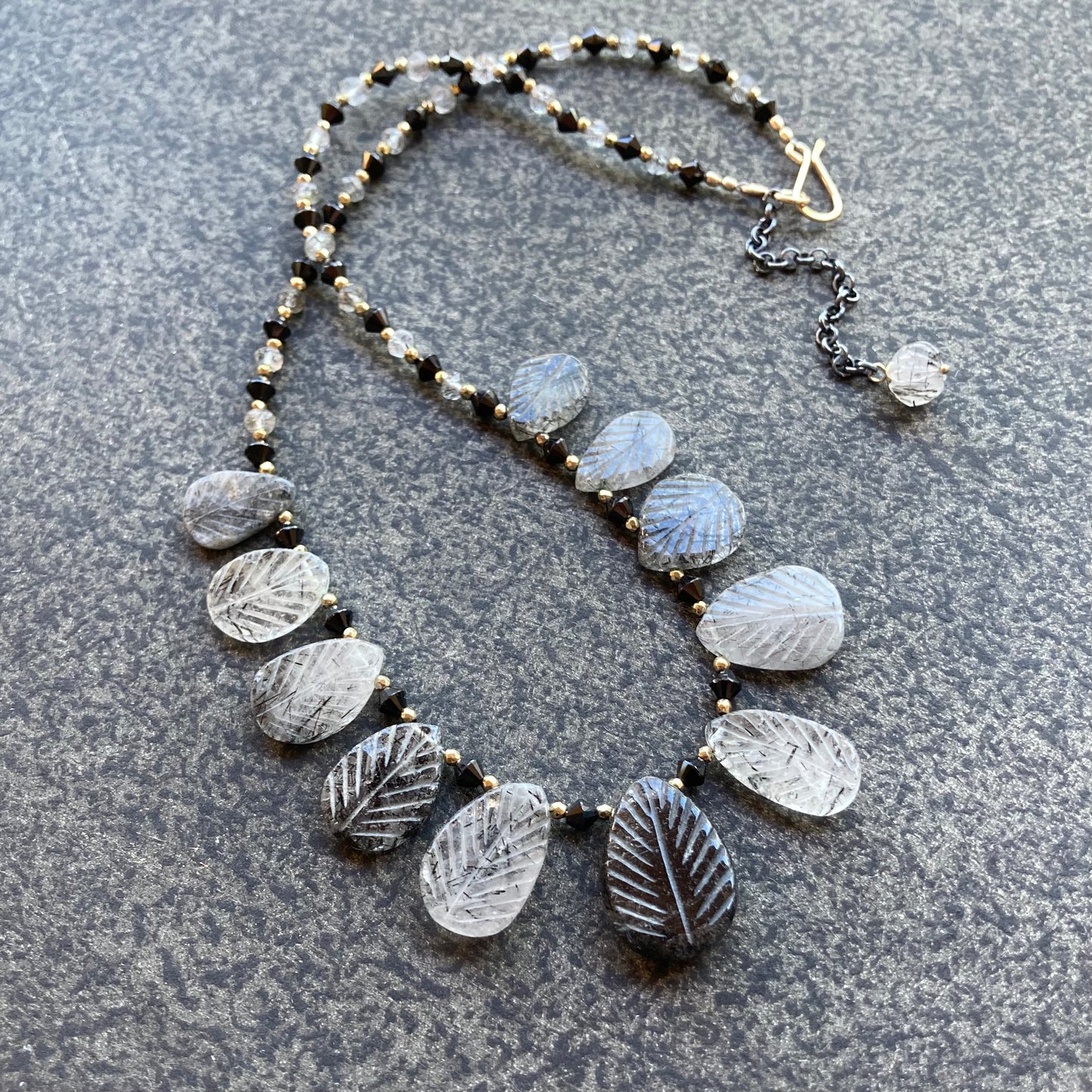 Rutilated Quartz, Black Spinel & Pyrite Winter Solstice Necklace