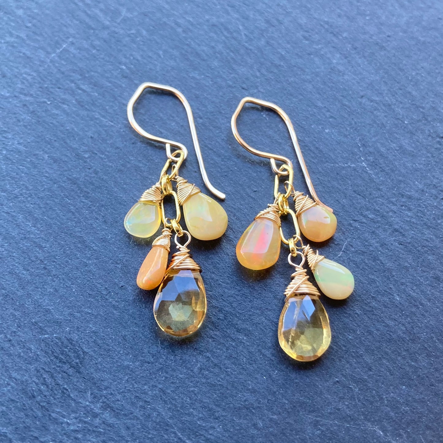 Ethiopian Golden Opal, Citrine & Gold Cascade Earrings