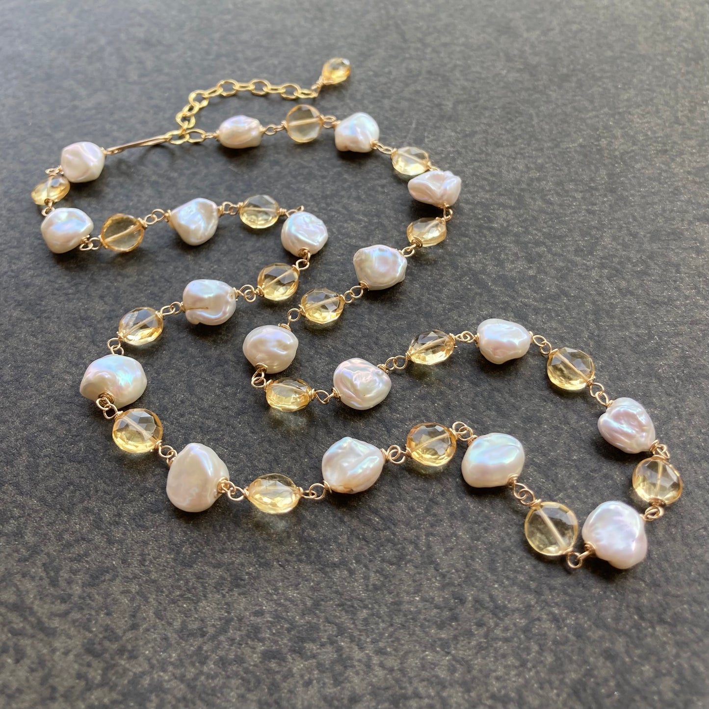 Citrine , Keshi Pearl & 14k Gold Necklace