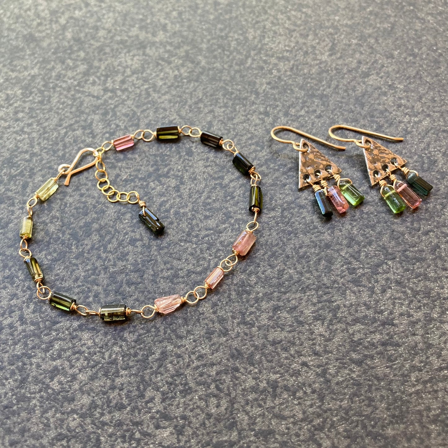 Watermelon Tourmaline & Gold Bracelet