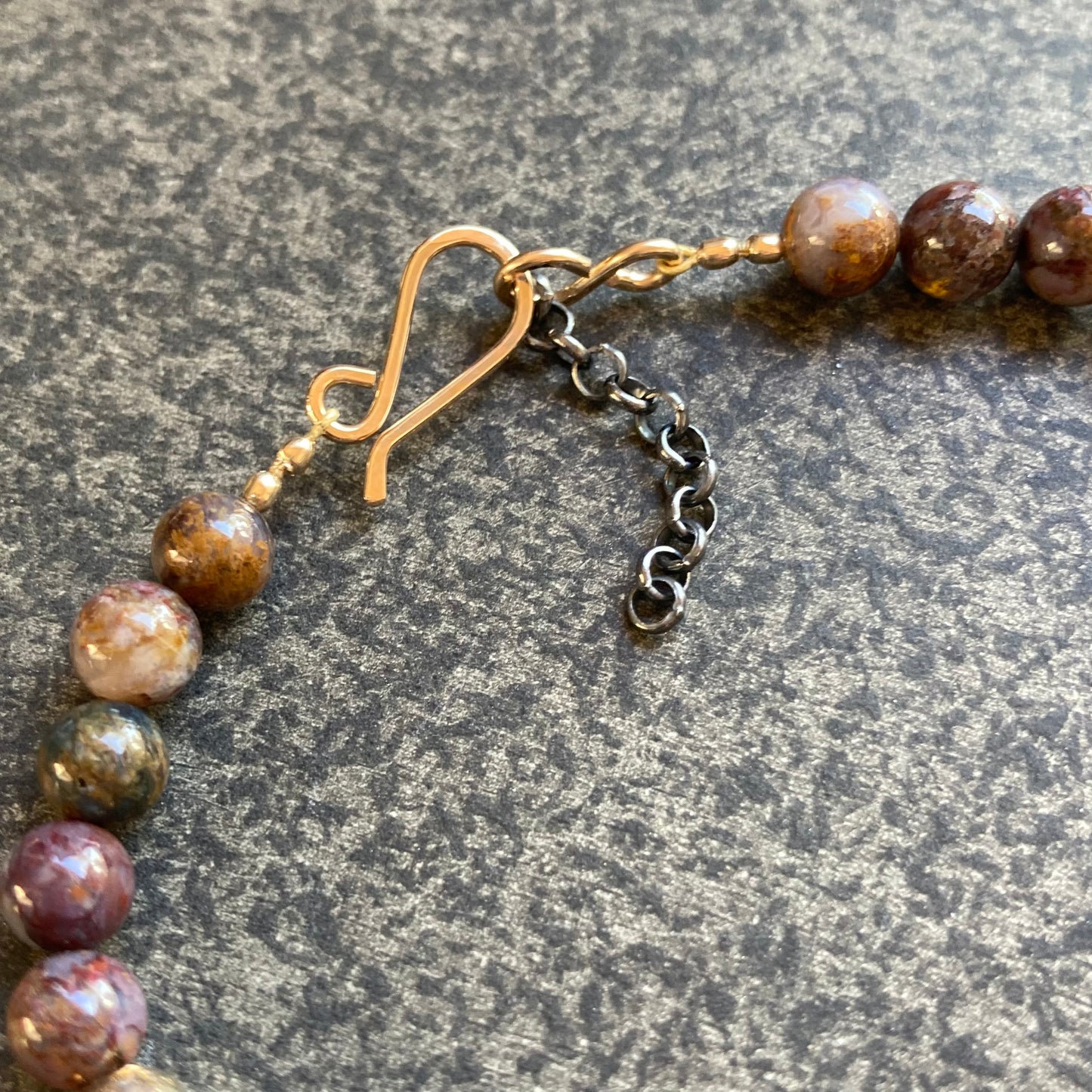 Men’s/Unisex Pietersite & Artisan Bronze Bead Mixed Metal Bracelet