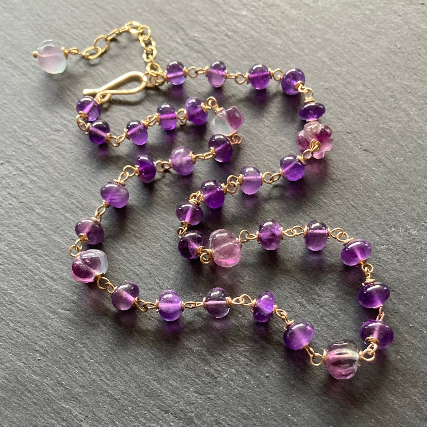 Amethyst, Fluorite & Gold Choker