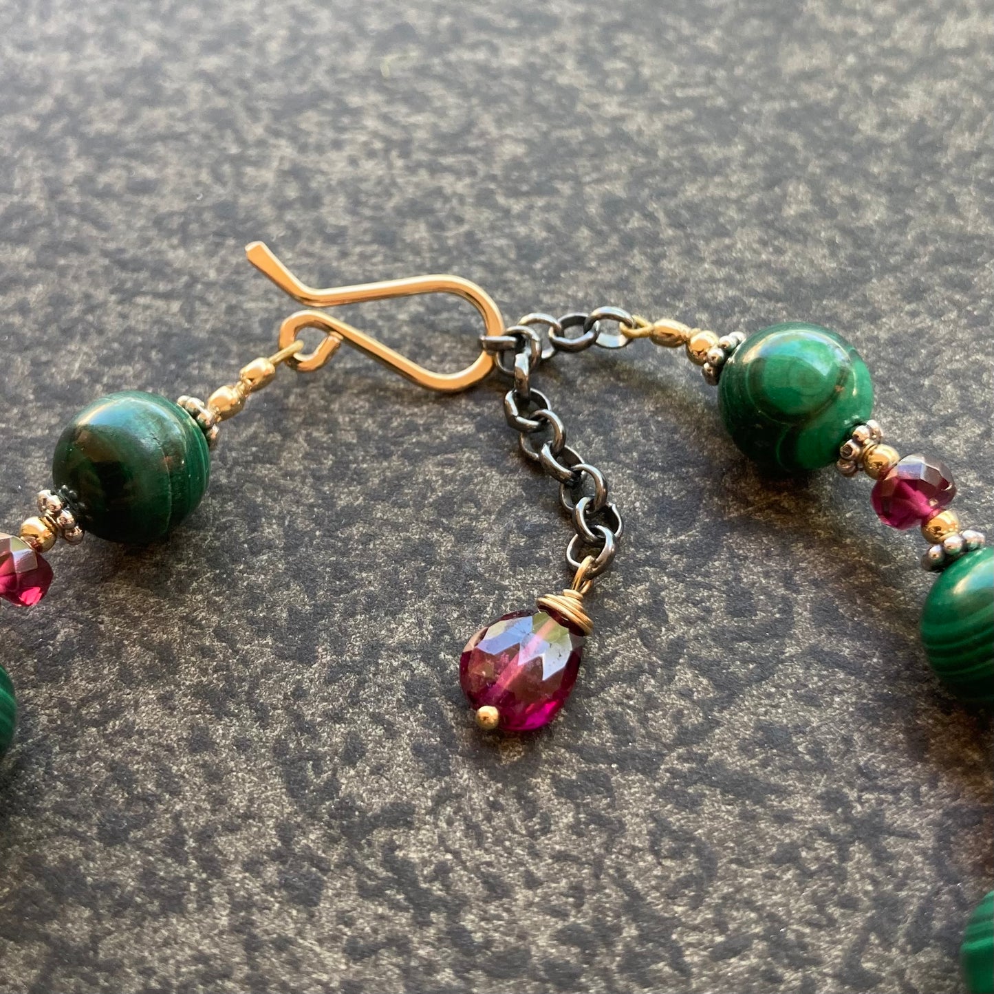 Malachite, Rhodolite & Mixed Metal Bracelet