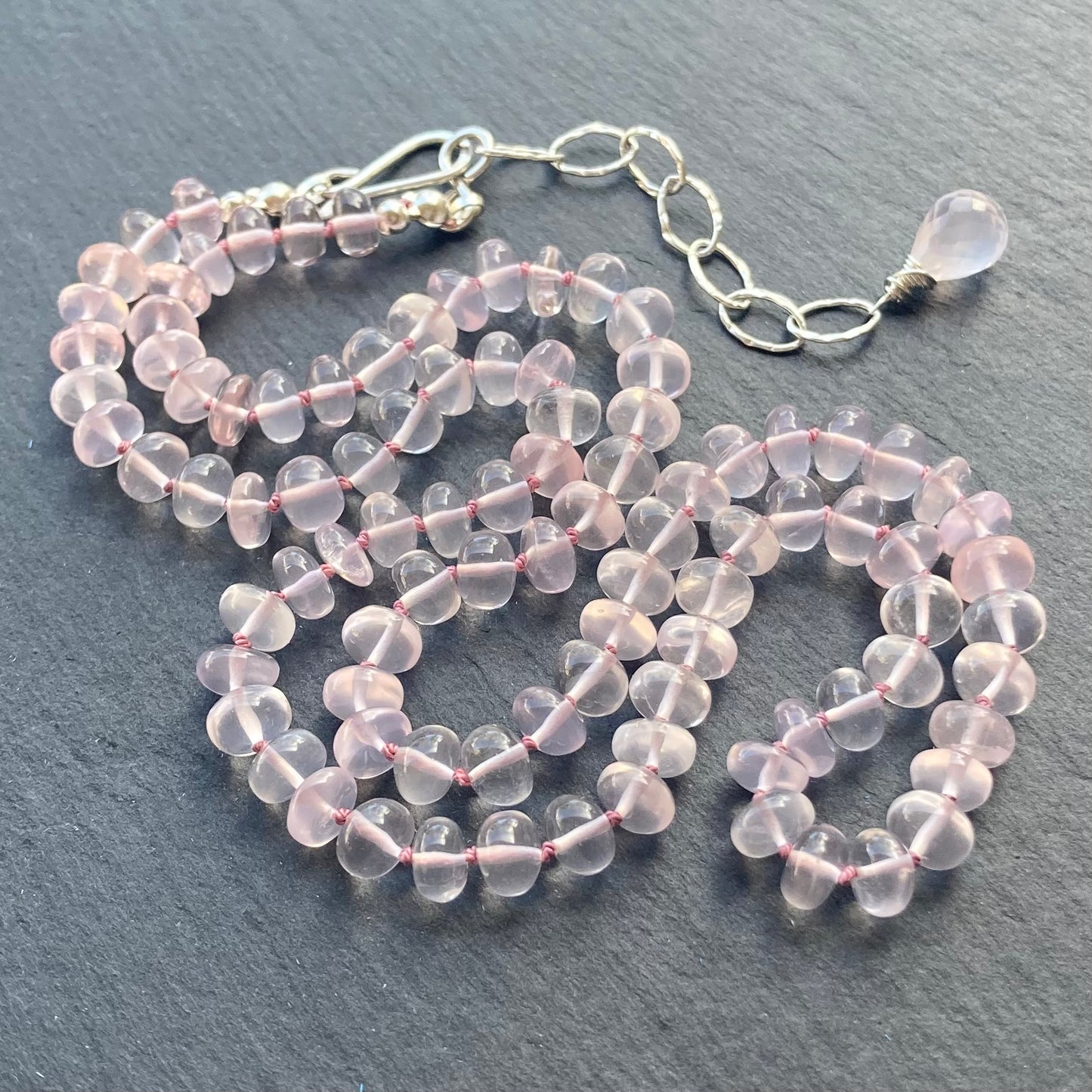 Rose Quartz Hand Knotted Silk Necklace