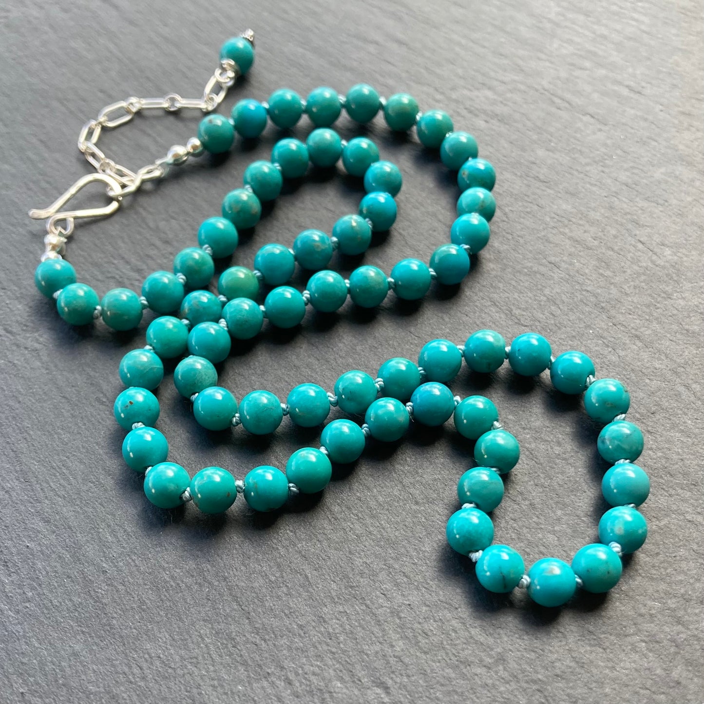 Genuine Turquoise Hand Knotted Silk Necklace
