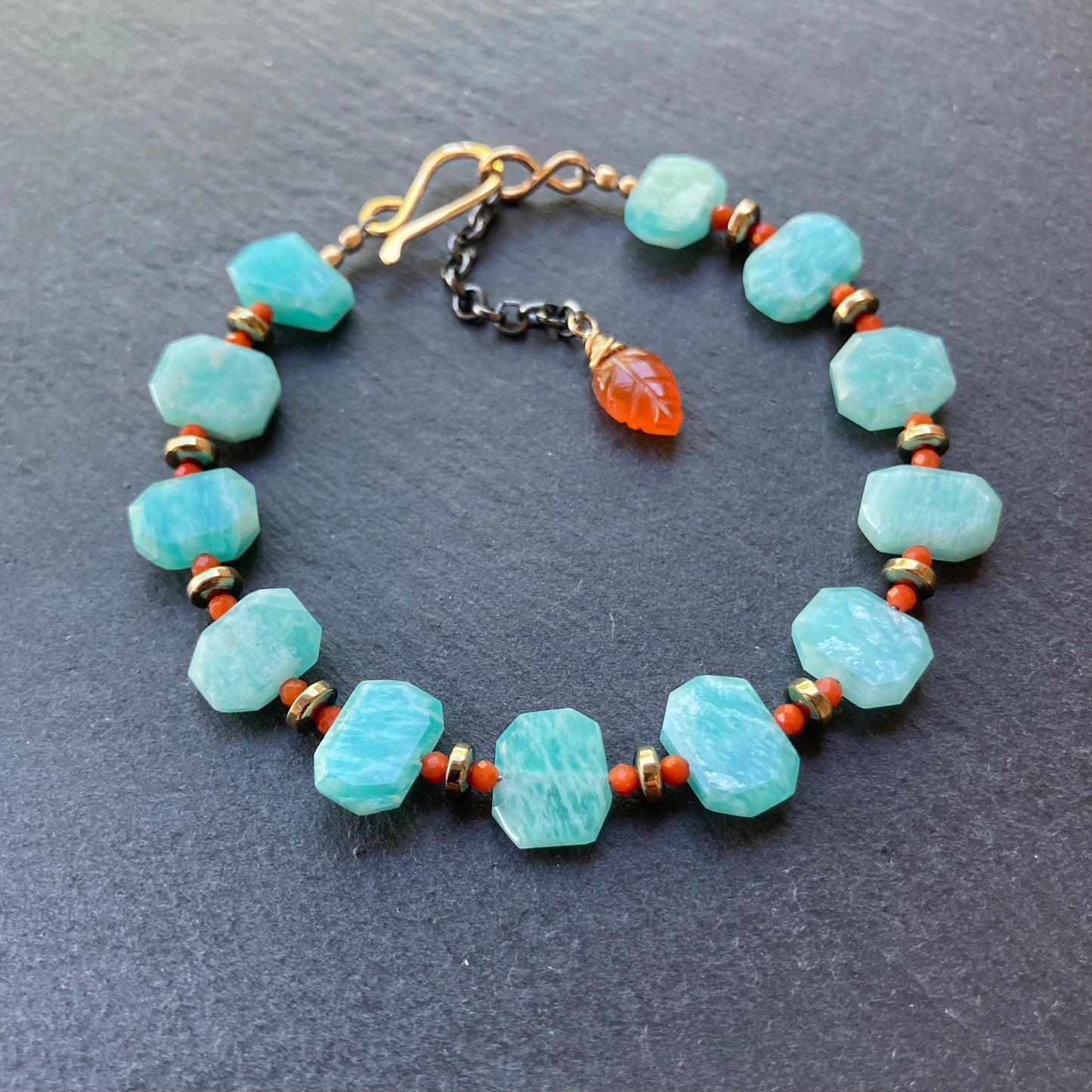 Amazonite, Red Agate & Pyrite Bracelet