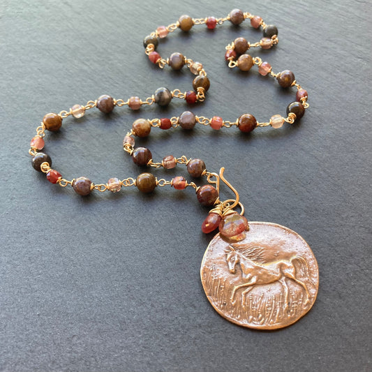 Pietersite, Lazasine, Gold & Bronze Wild Horse Coin Necklace