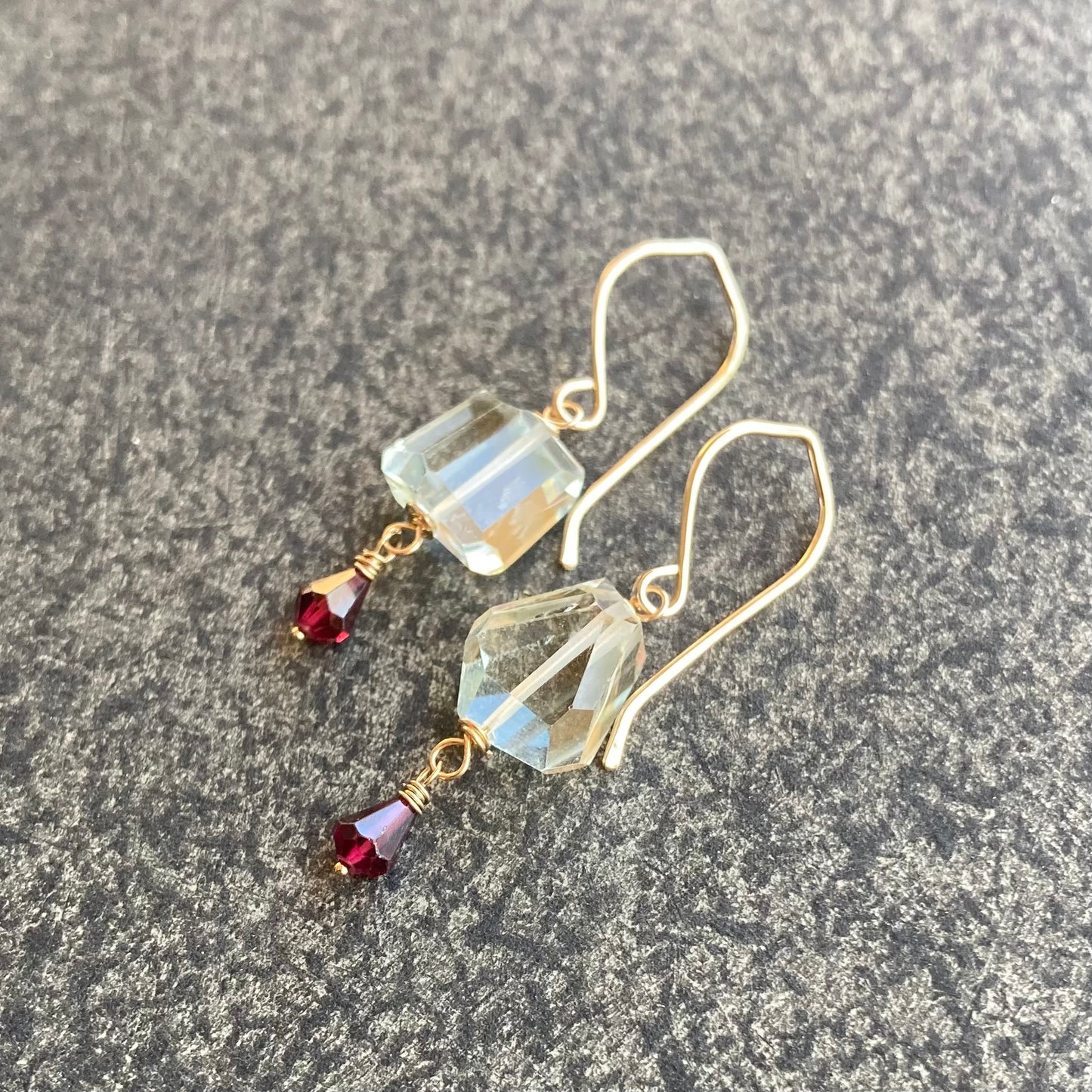 Prasiolite, Rhodilite & Gold Earrings