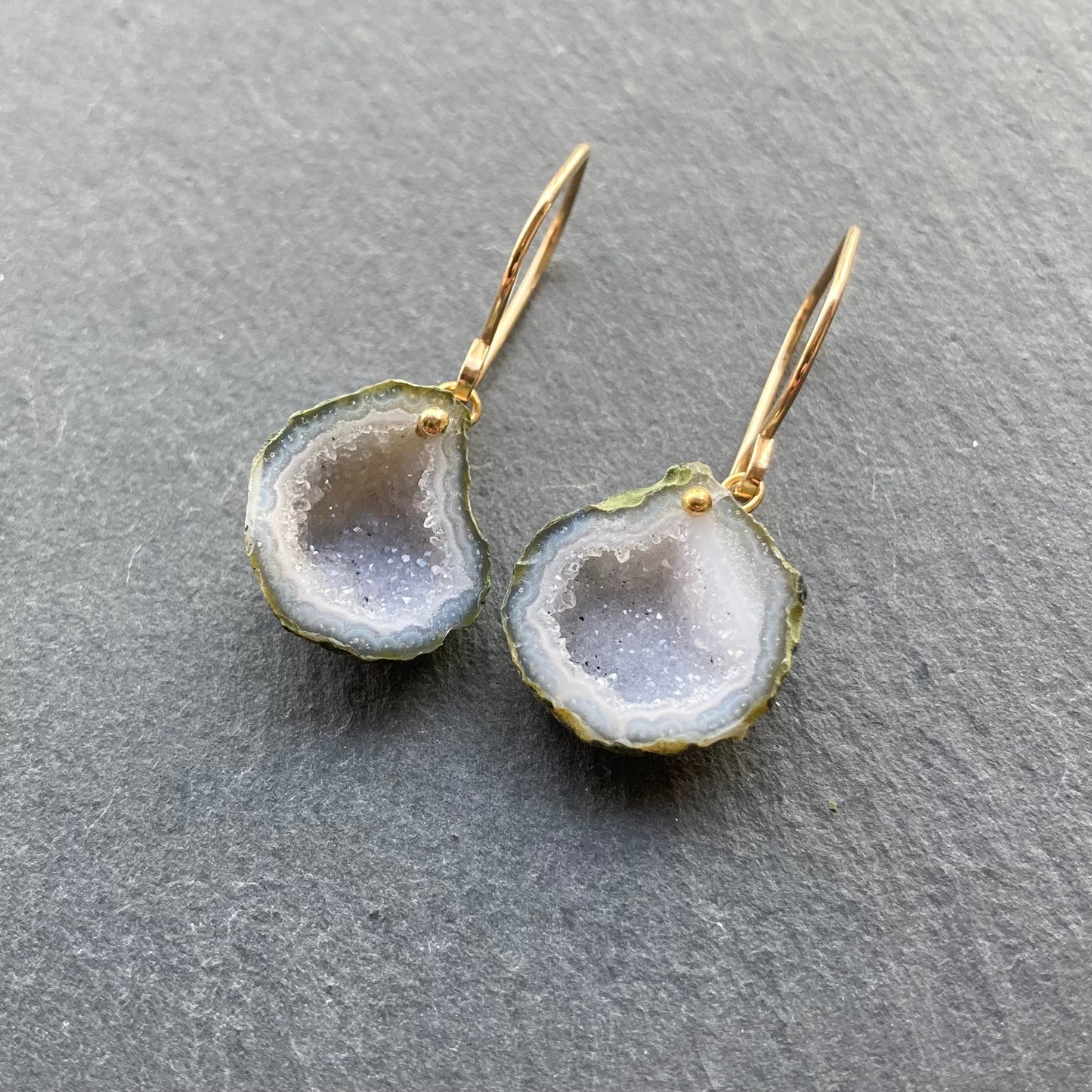 White Druzy Tabasco Geode & Gold Earrings